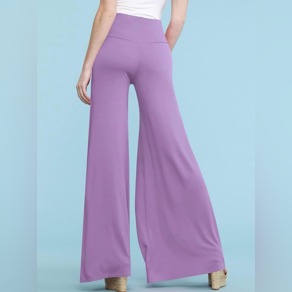 Women's Casual Comfy Wide Leg Palazzo Lounge Pants -lavender - Picture 2 of 5